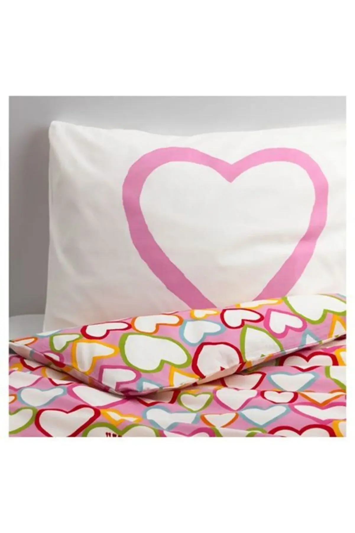 IKEA Tek Kişilik Çocuk Nevresim Takımı Meridyendukkan Kalp Figürlü,renkli-150x20