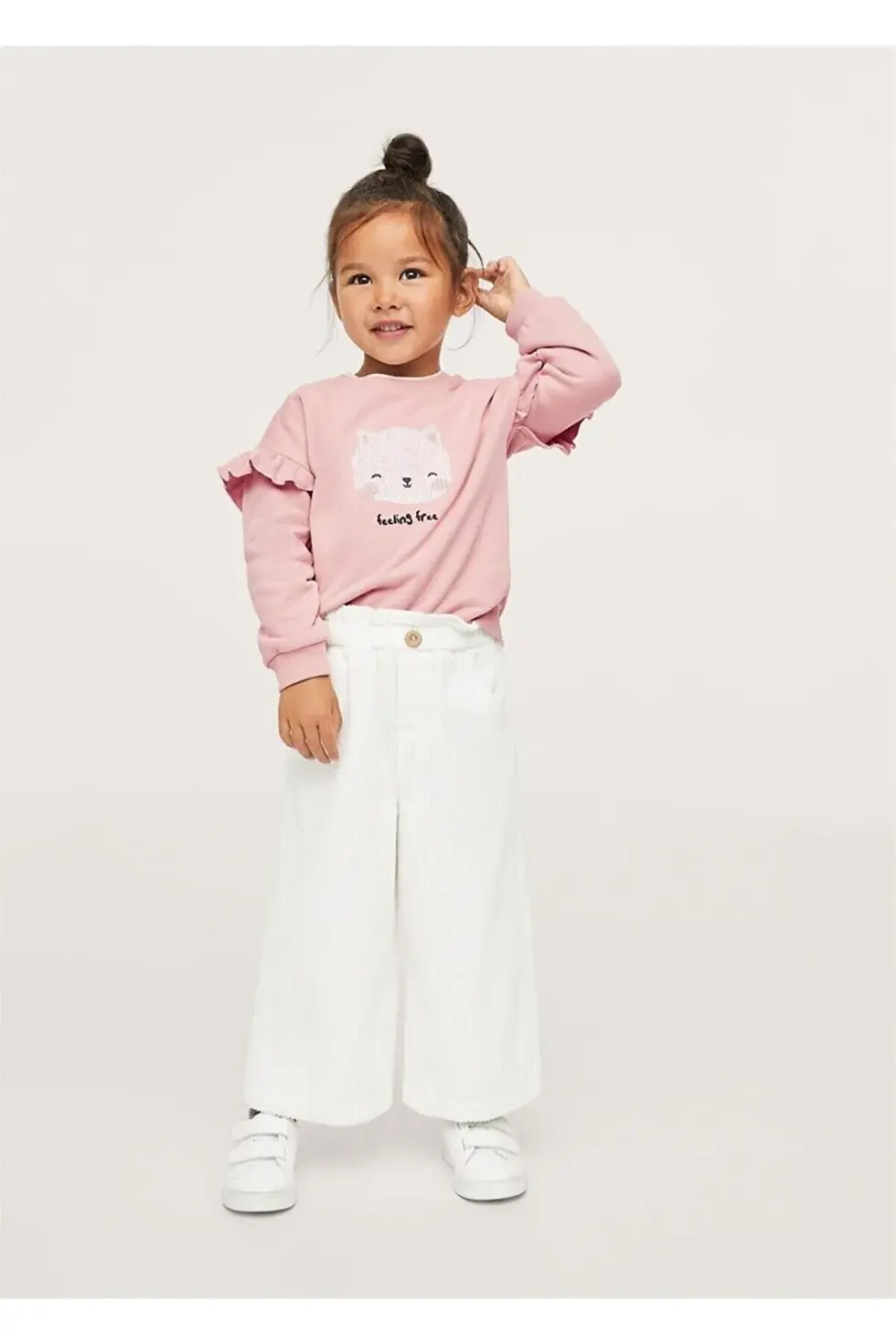 Thumbnail: MANGO Baby Bebek Kırık Beyaz Fitilli Kadife Culotte Pantolon