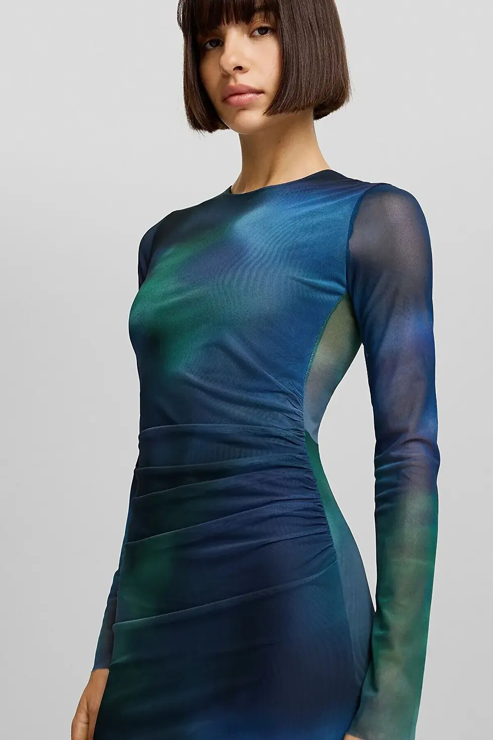 Миниатюра: Bershka Desenli uzun kollu uzun tül elbise