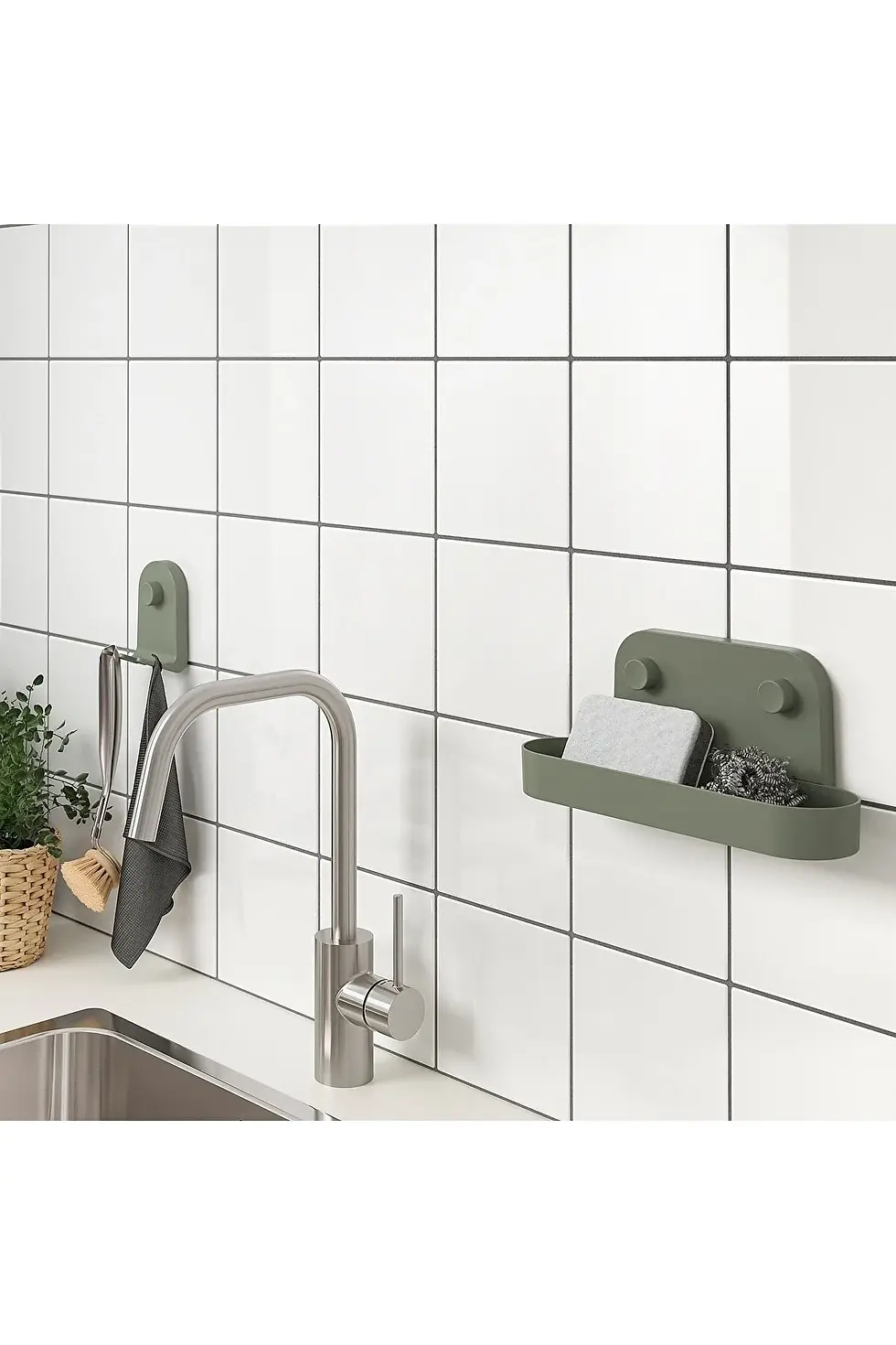 Thumbnail: IKEA Öbonas Vantuzlu Duvar Rafı, Gri-yeşil, 28 Cm