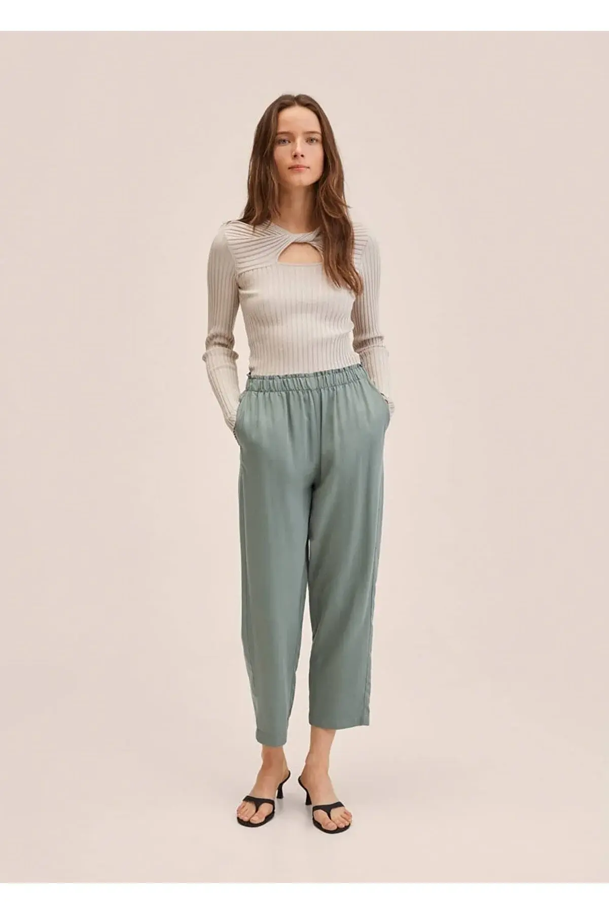 Mango Beli Elastik Cropped Pantolon