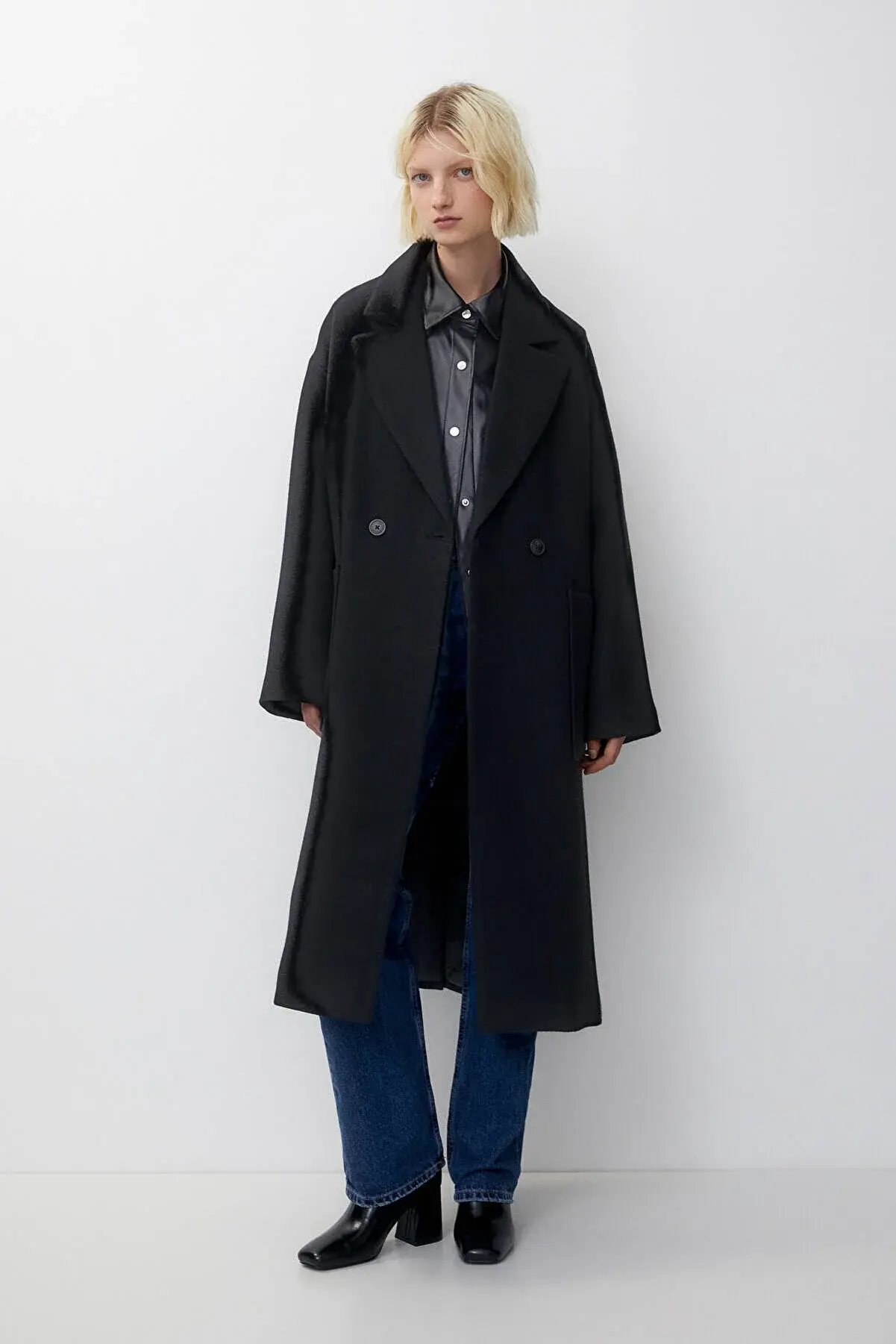 Pull & Bear Uzun oversize kaşe kaban