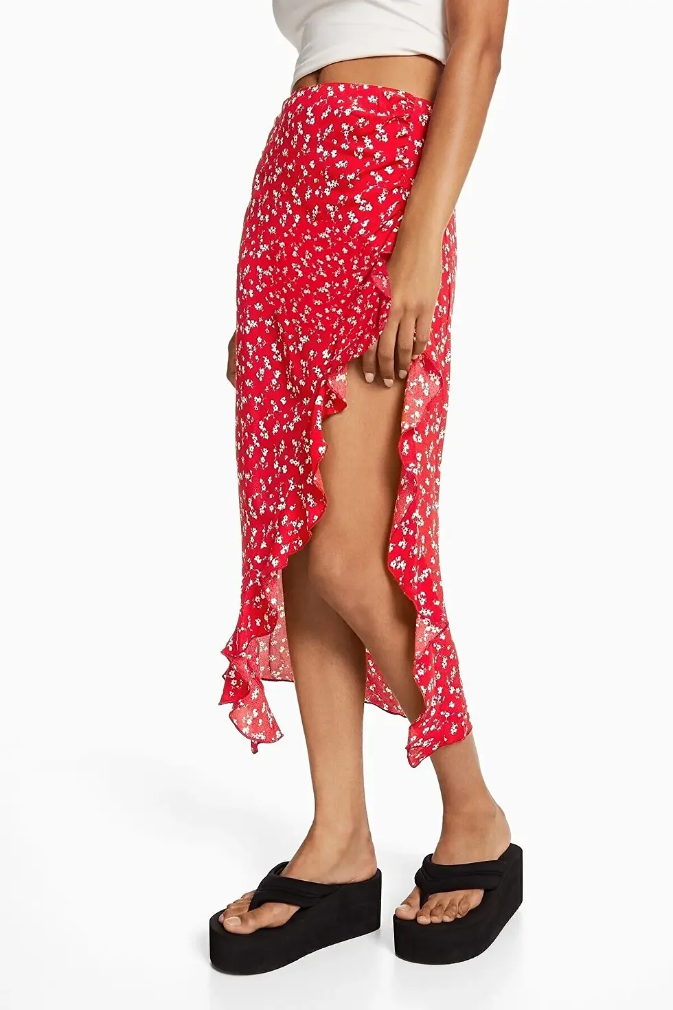 Thumbnail: Bershka Çiçek desenli fırfırlı midi etek