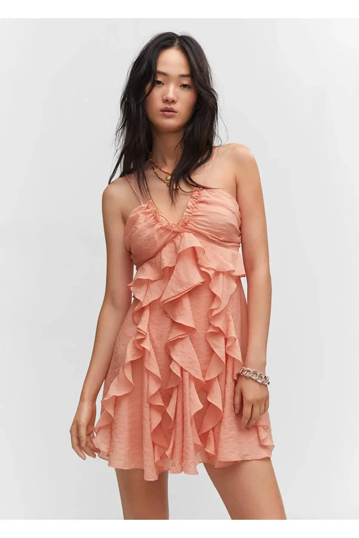 Mango Lyocell volanlı elbise