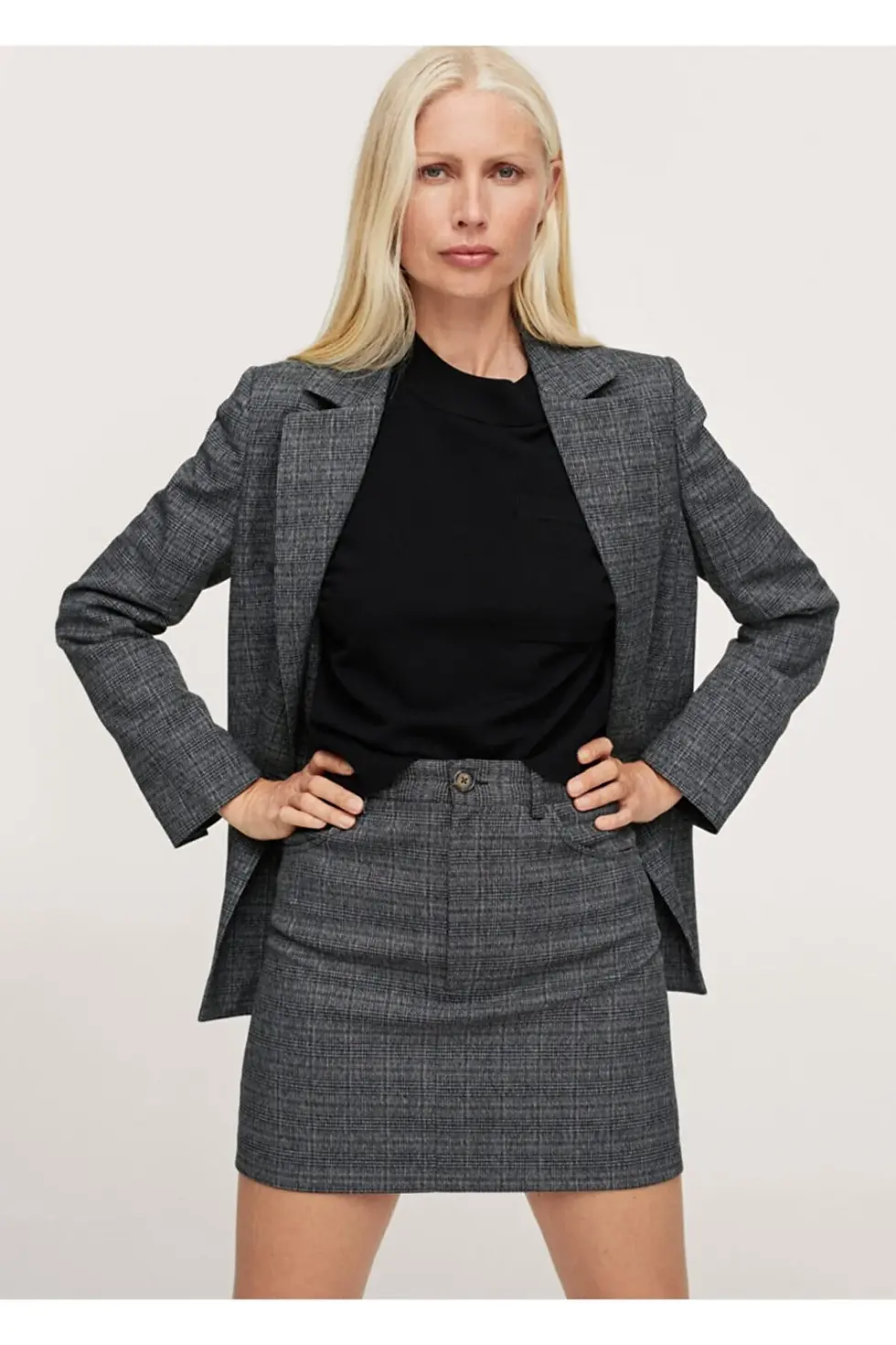 Thumbnail: Mango Kadın Gri Kareli Mini Etek