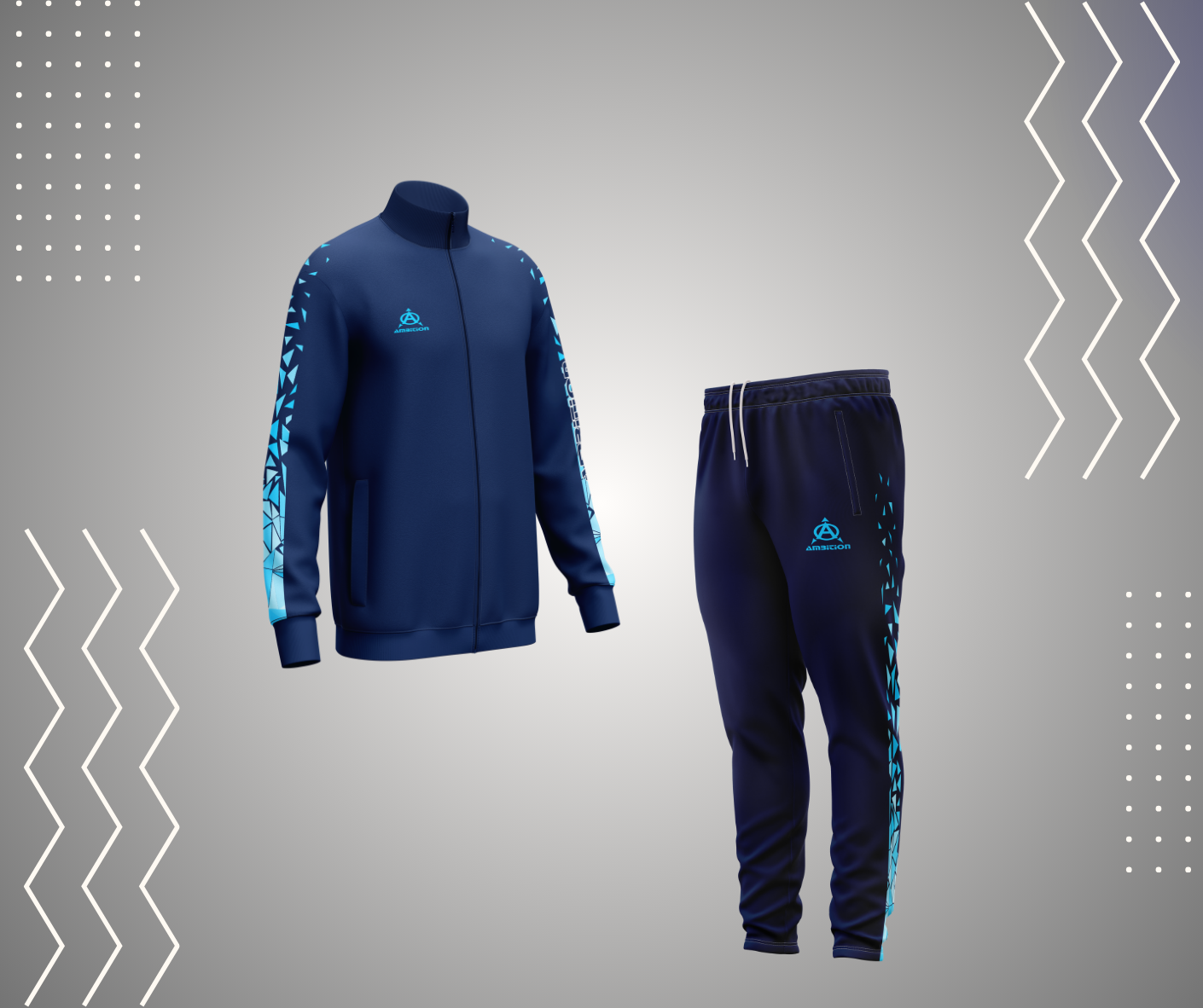 Navy blue tracksuit, stylish zipper jacket and joggers