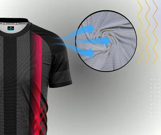 Breathable football jersey fabric, showing airflow