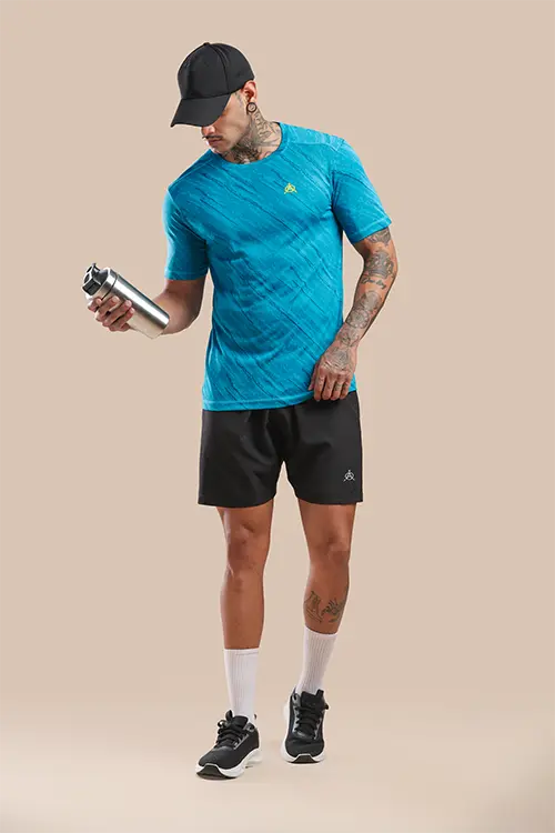 Men Jacquard Slim Fit Athlete AR-FLO Crew Neck Halfsleeve T-Shirt Teal-A422