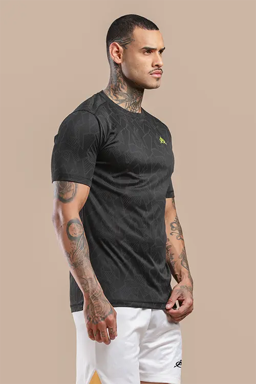 Men Jacquard Slim Fit Athlete AR-FLO Crew Neck Halfsleeve Black-C432