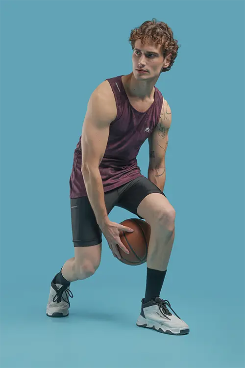 Men Jacquard Athlete Low Cut Vest Wine E-V43