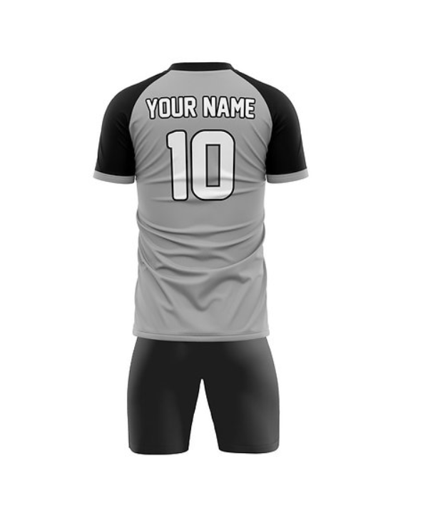 Grey and black soccer jersey with YOUR NAME and 10