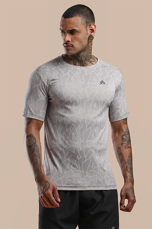 Men Jacquard Slim Fit Athlete AR-FLO Crew Neck Halfsleeve Grey-C432