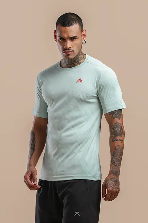 Men Jacquard Slim Fit Athlete AR-FLO Crew Neck Halfsleeve T-Shirt Mint-A422