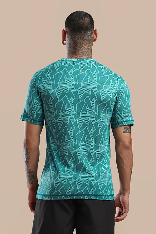 Men Jacquard Slim Fit Athlete AR-FLO Crew Neck Halfsleeve Bottle Green-C432