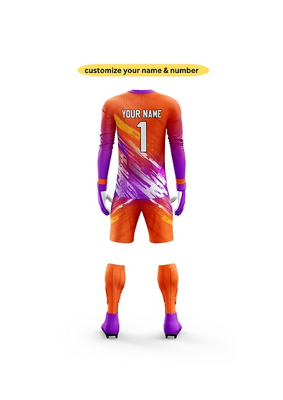 Customizable orange and purple kids' football goalkeeper jersey