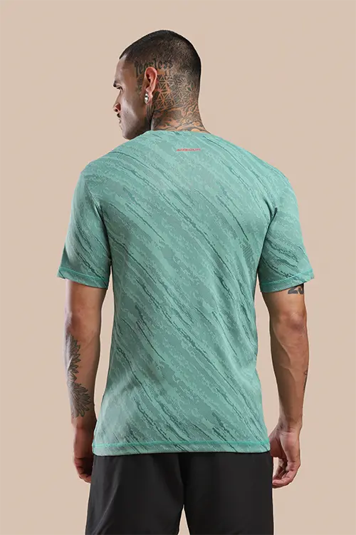 Men Jacquard Slim Fit Athlete AR-FLO Crew Neck Halfsleeve T-Shirt My Green-A422
