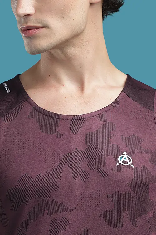 Men Jacquard Athlete Low Cut Vest Wine E-V43