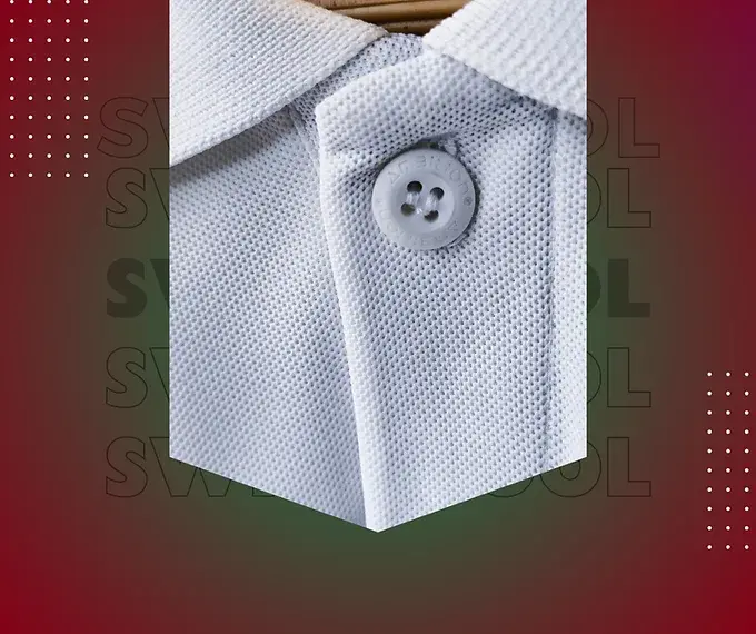 Close-up of a light-grey polo shirt collar