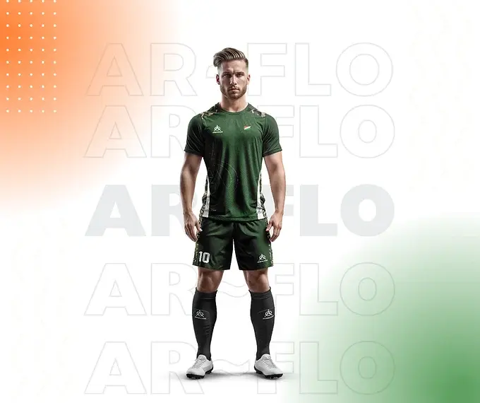 Angelo in new green soccer uniform