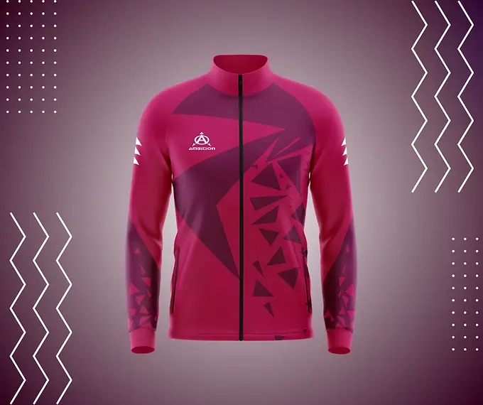 Pink athletic jacket with geometric design