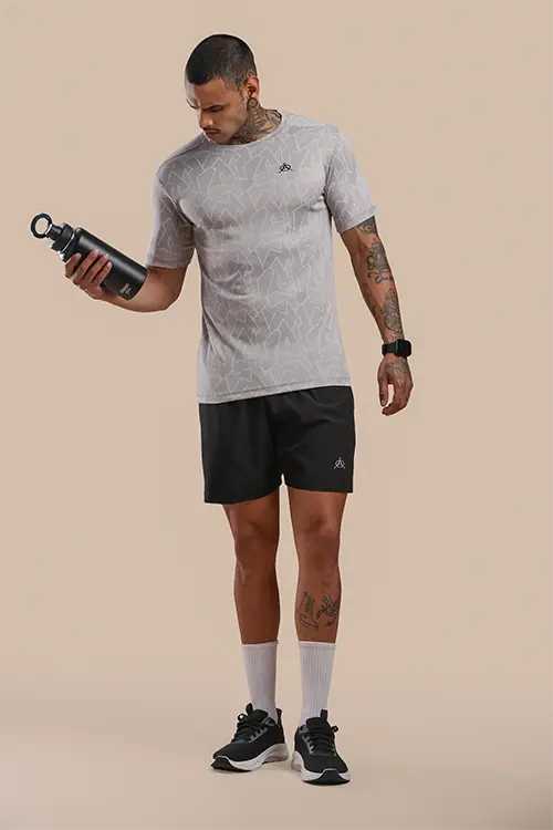Men Jacquard Slim Fit Athlete AR-FLO Crew Neck Halfsleeve Grey-C432