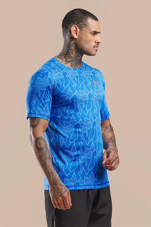 Men Jacquard Slim Fit Athlete AR-FLO Crew Neck Halfsleeve Royal Blue-C432
