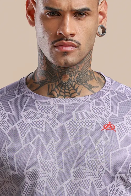 Men Jacquard Slim Fit Athlete AR-FLO Crew Neck Halfsleeve Lavender-C432