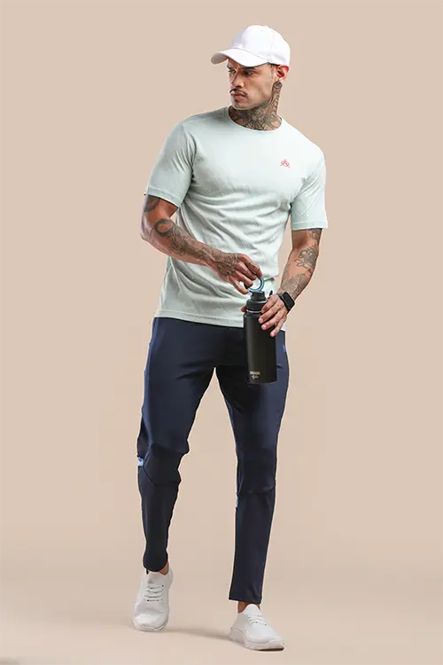 Men Spandex Regular Fit Athlete Gym Lower Navy & Feroza- C-T60