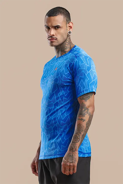 Men Jacquard Slim Fit Athlete AR-FLO Crew Neck Halfsleeve Royal Blue-C432