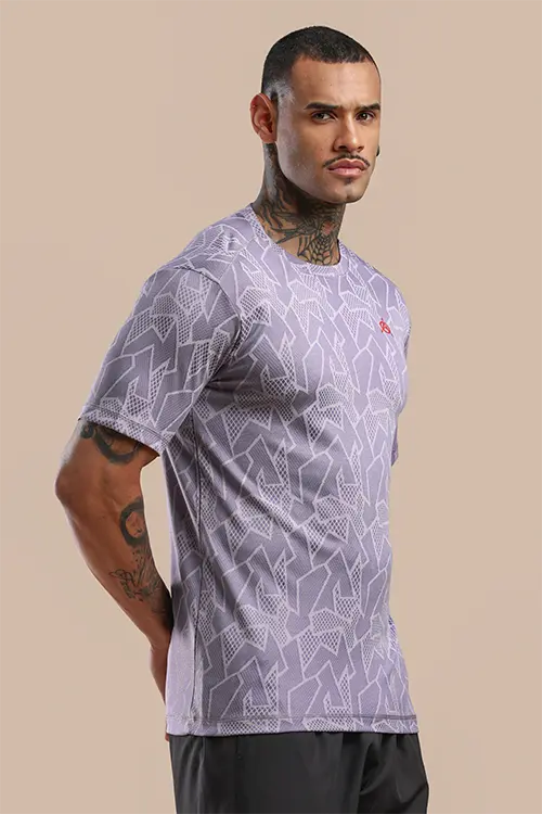Men Jacquard Slim Fit Athlete AR-FLO Crew Neck Halfsleeve Lavender-C432
