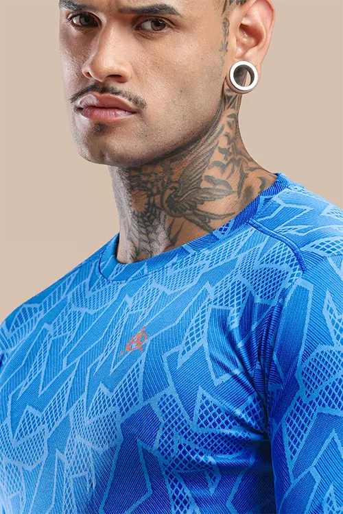 Men Jacquard Slim Fit Athlete AR-FLO Crew Neck Halfsleeve Royal Blue-C432