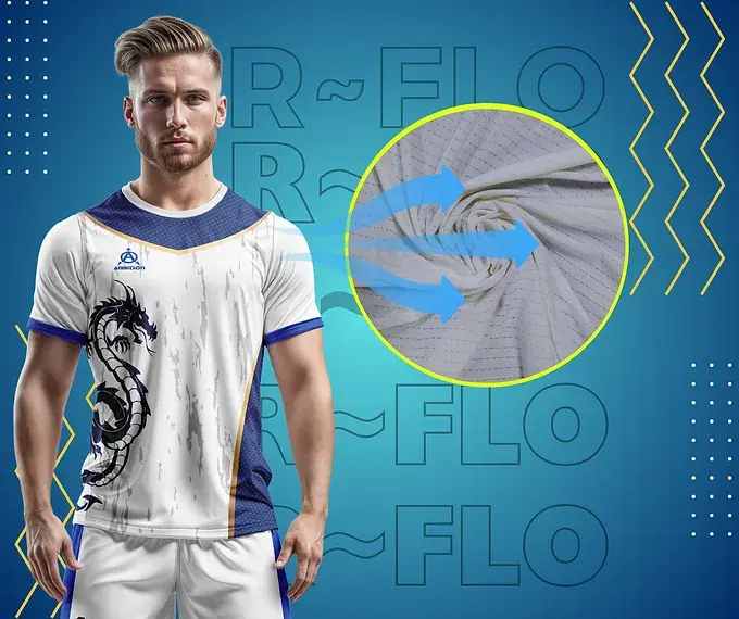 Man in dragon-design jersey, R-FLO breathable fabric