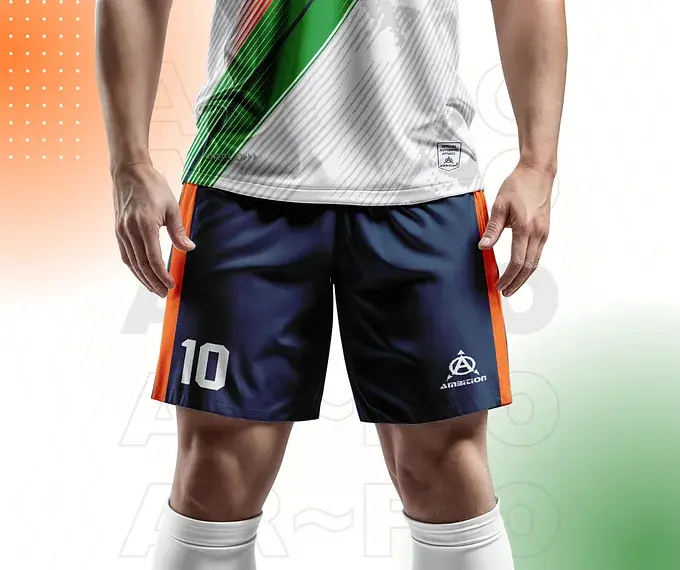 Person wearing navy blue soccer shorts with number 10