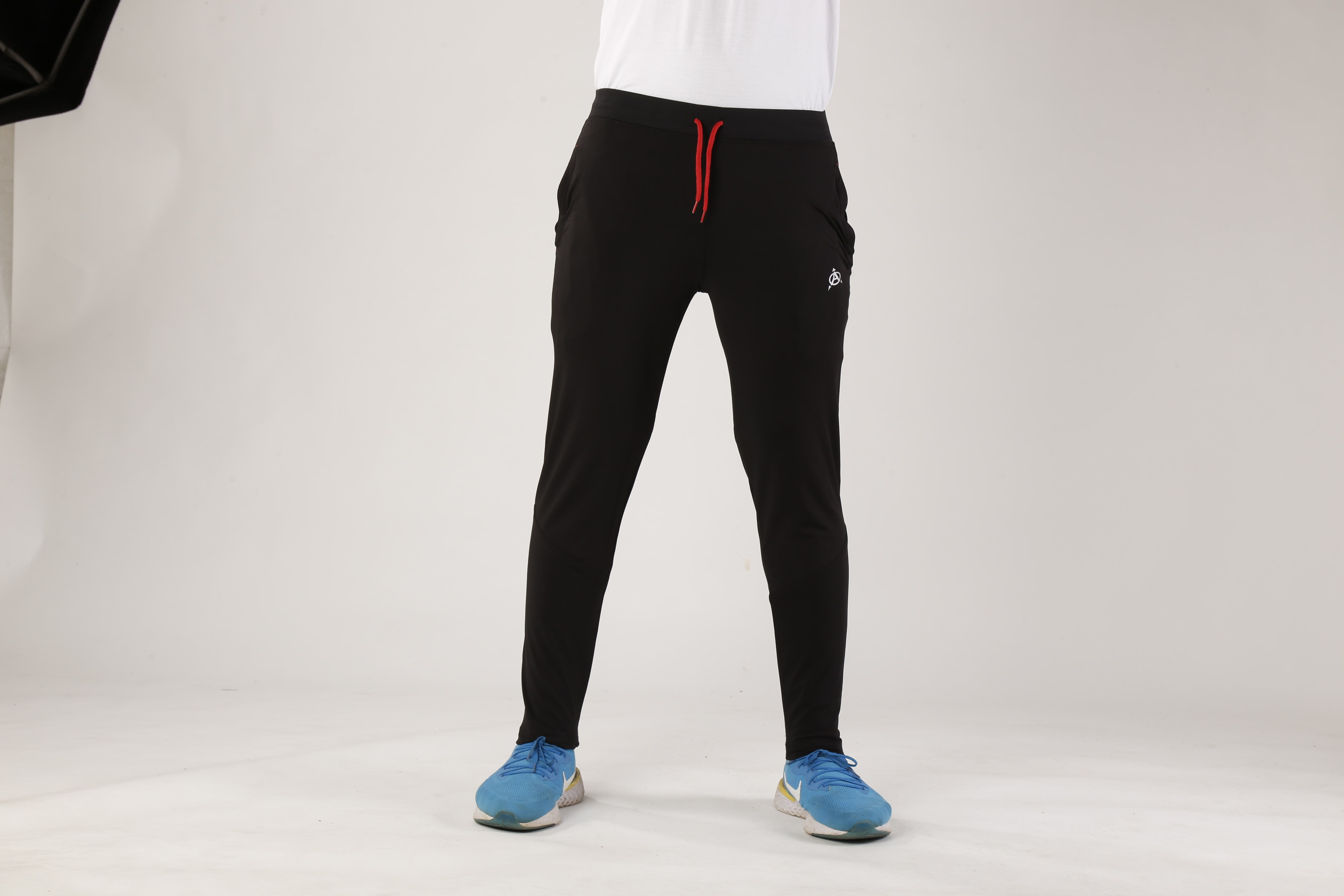Black drawstring joggers with side pockets