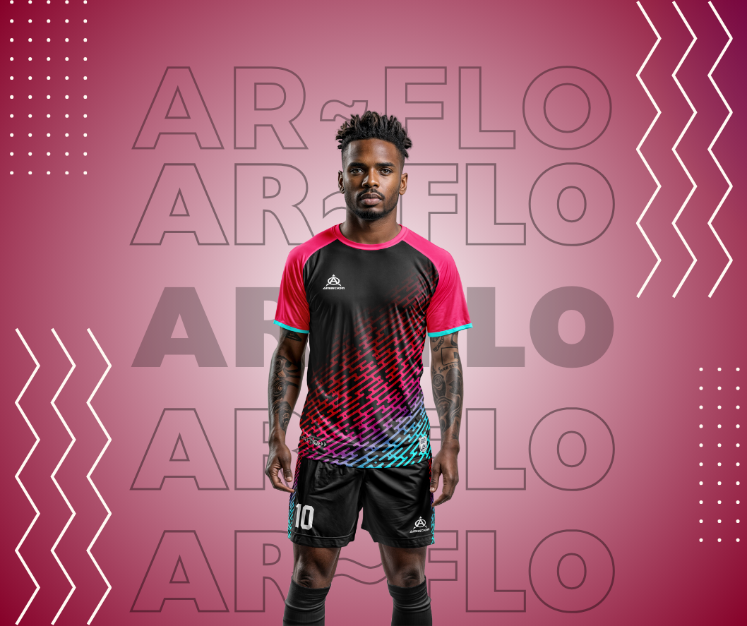 Male soccer player in AR&FLO jersey