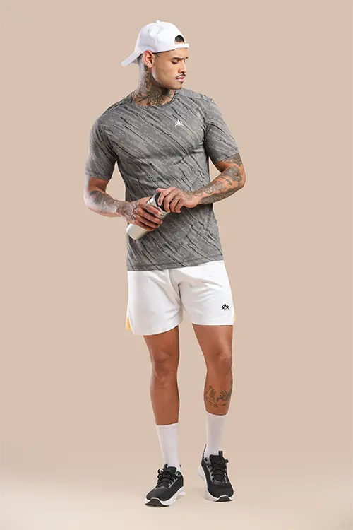 Men Jacquard Slim Fit Athlete AR-FLO Crew Neck Halfsleeve T-Shirt Grey-A422