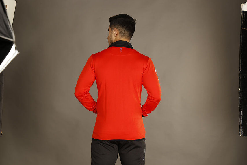 Man in red long-sleeve shirt