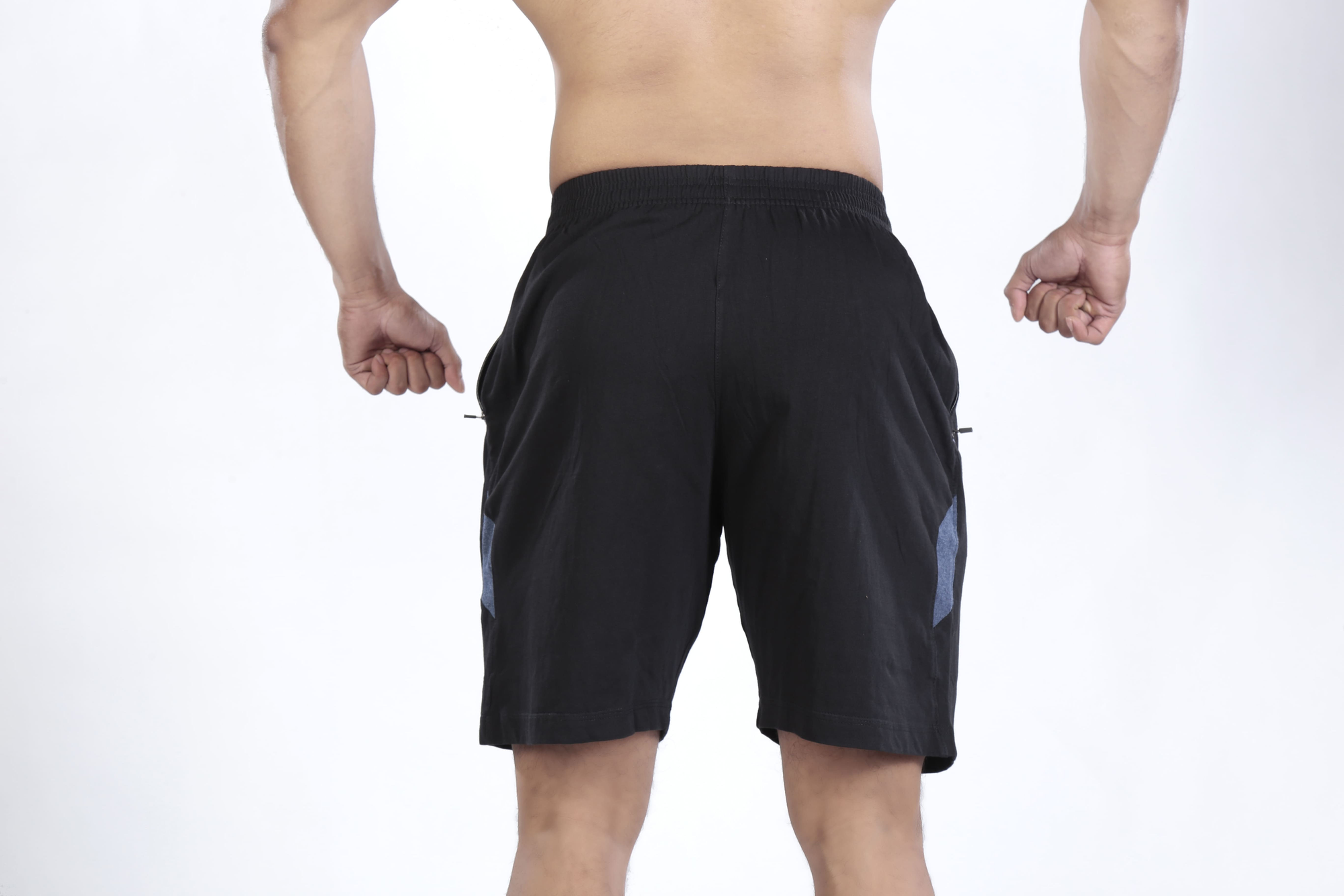 Men's black athletic shorts with side pockets