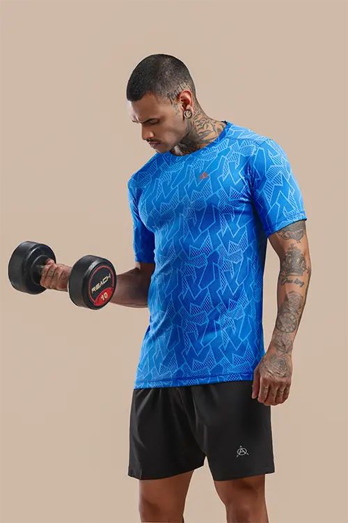 Men Jacquard Slim Fit Athlete AR-FLO Crew Neck Halfsleeve Royal Blue-C432