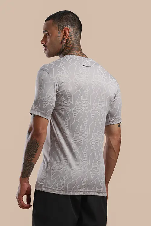 Men Jacquard Slim Fit Athlete AR-FLO Crew Neck Halfsleeve Grey-C432