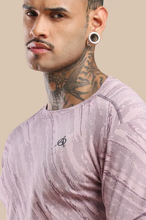 Men Jacquard Slim Fit Athlete AR-FLO Crew Neck Halfsleeve T-Shirt Berry-A422
