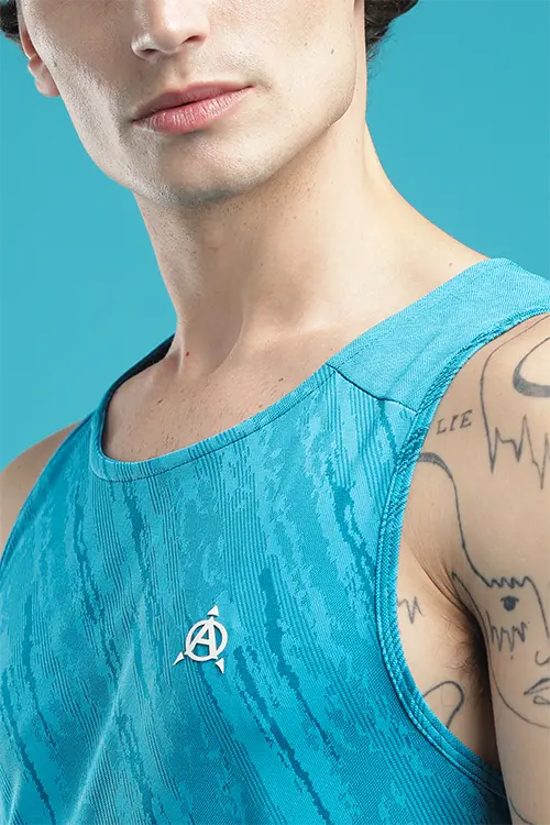 Men Jacquard Athlete Low Cut Vest Teal E-V43