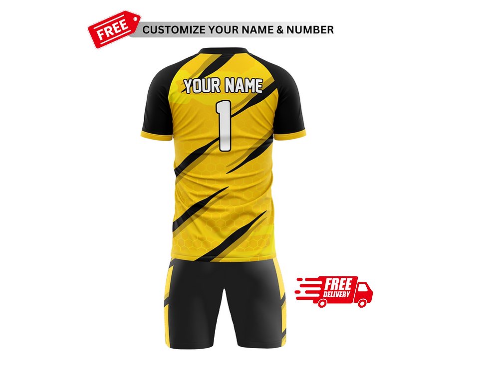 Customizable yellow and black soccer jersey