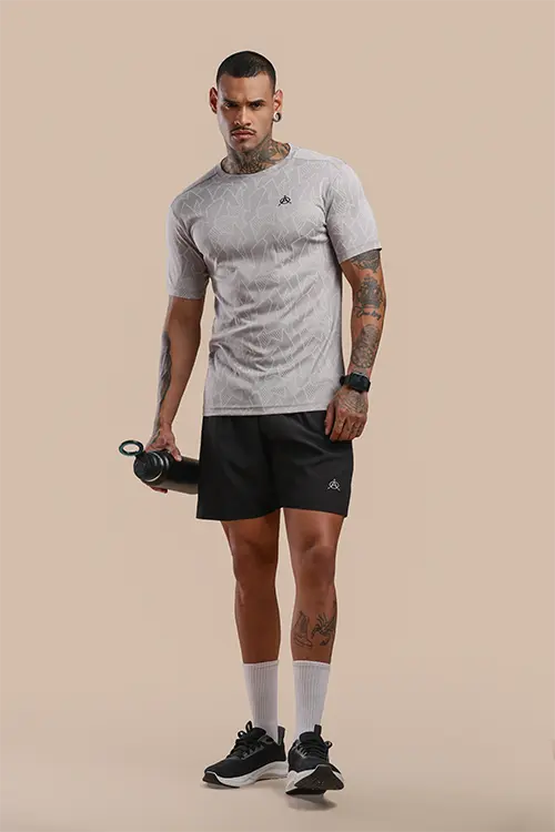 Men Jacquard Slim Fit Athlete AR-FLO Crew Neck Halfsleeve Grey-C432