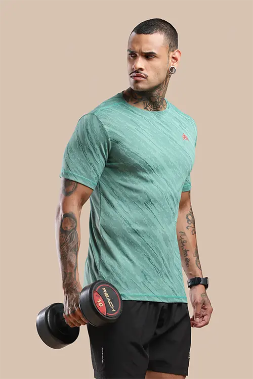 Men Jacquard Slim Fit Athlete AR-FLO Crew Neck Halfsleeve T-Shirt My Green-A422