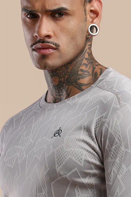Men Jacquard Slim Fit Athlete AR-FLO Crew Neck Halfsleeve Grey-C432