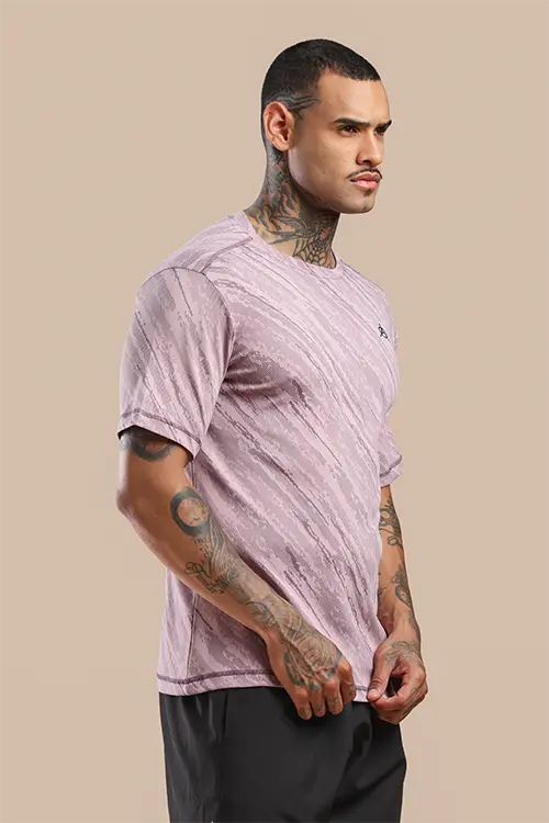 Men Jacquard Slim Fit Athlete AR-FLO Crew Neck Halfsleeve T-Shirt Berry-A422
