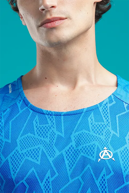 Men Jacquard Athlete Low Cut Vest Royal Blue E-V43