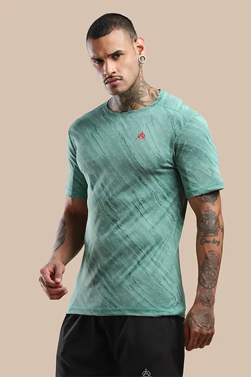 Men Jacquard Slim Fit Athlete AR-FLO Crew Neck Halfsleeve T-Shirt My Green-A422