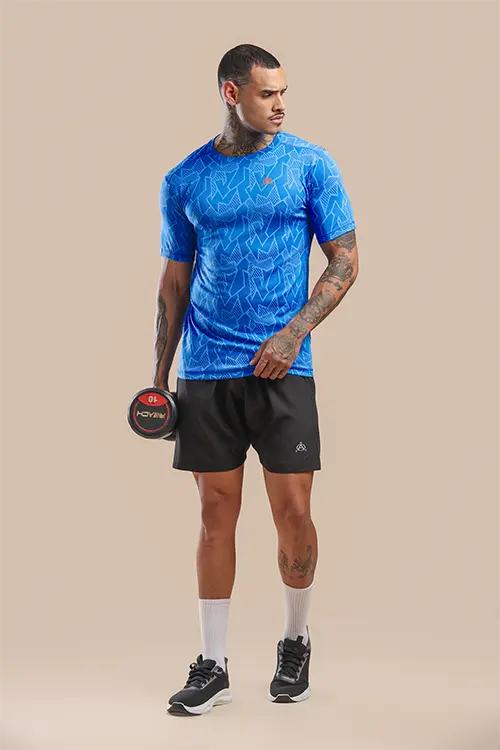 Men Jacquard Slim Fit Athlete AR-FLO Crew Neck Halfsleeve Royal Blue-C432